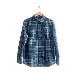 Volcom Mens Long Sleeve Shirt Shacket Plaid Chest Pockets Casual Blue Small